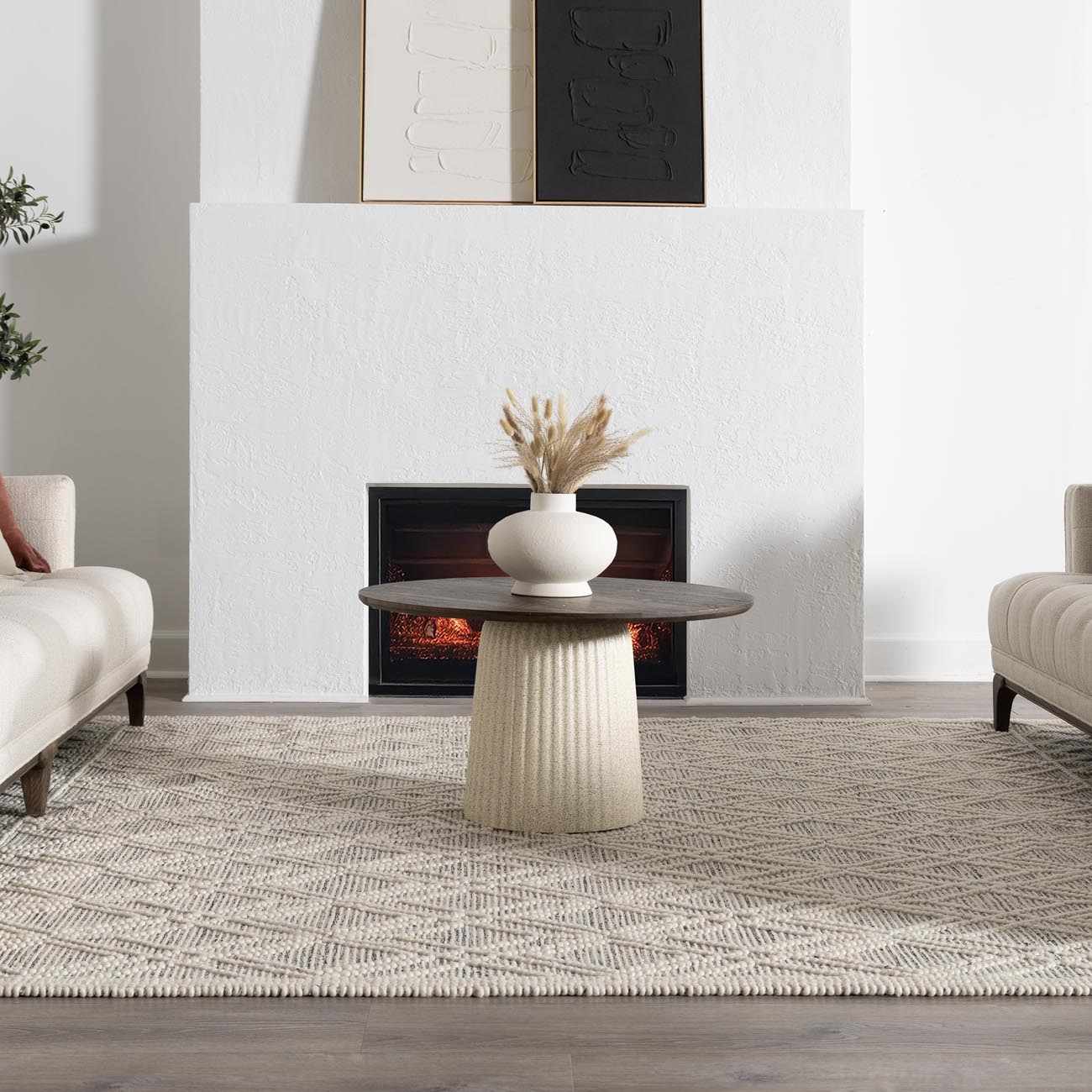 Ramsbury Ivory Wool Blend Farmhouse Area Rug