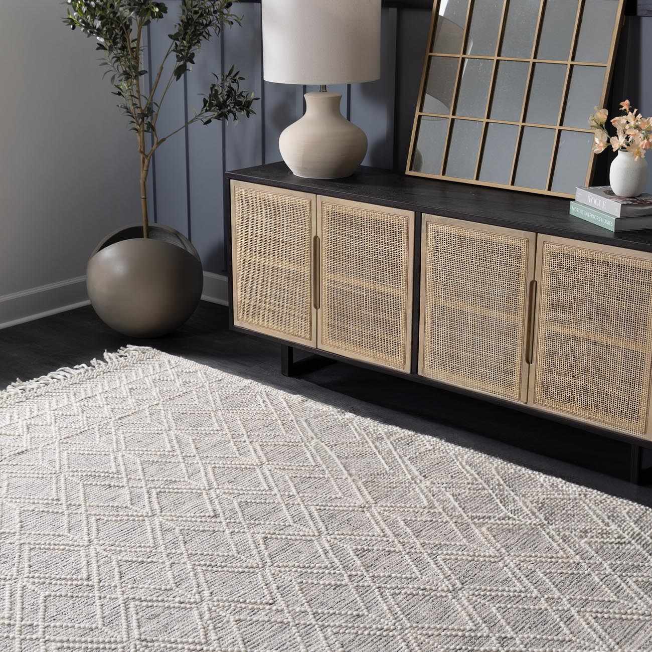Ramsbury Ivory Wool Blend Farmhouse Area Rug