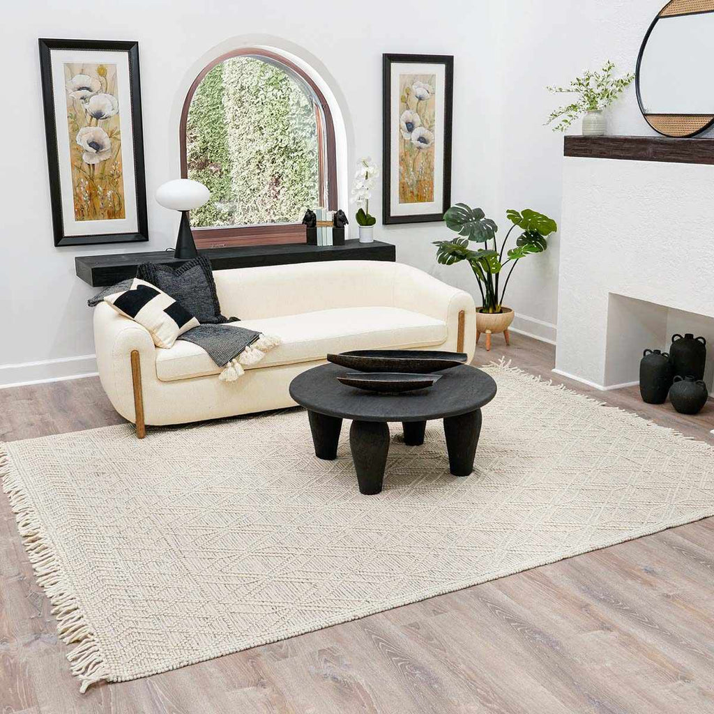 Ramsbury Ivory Wool Blend Farmhouse Area Rug