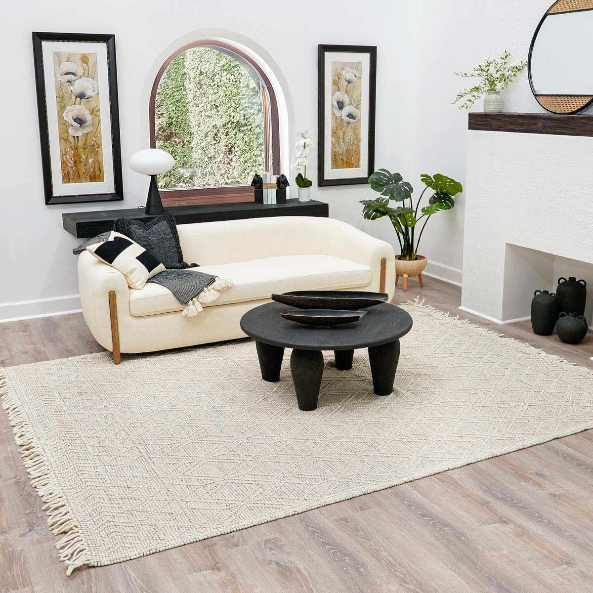 Ramsbury Ivory Wool Blend Farmhouse Area Rug