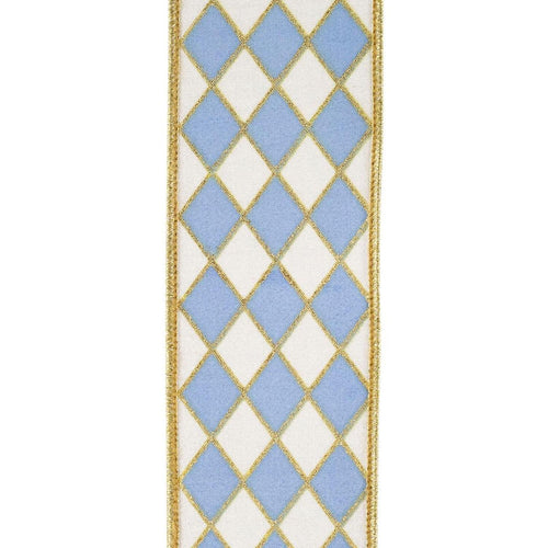 2.5in French Blue Gold Trim Harlequin Ribbon (10 Yards)