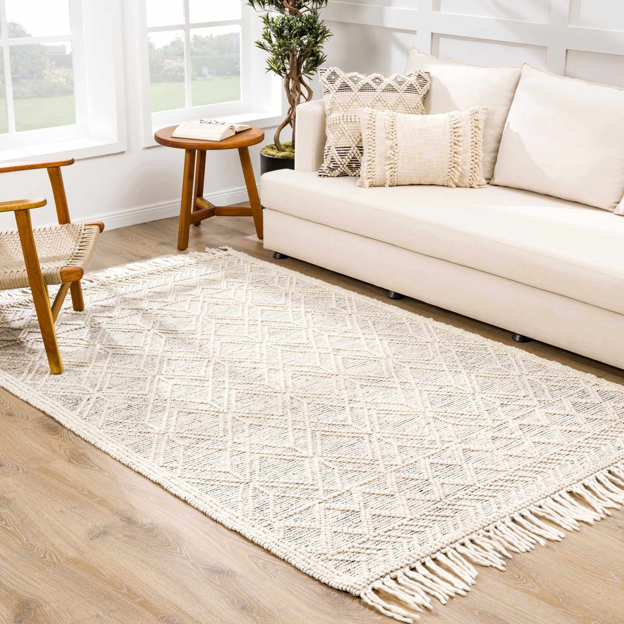 Ramsbury Ivory Wool Blend Farmhouse Area Rug
