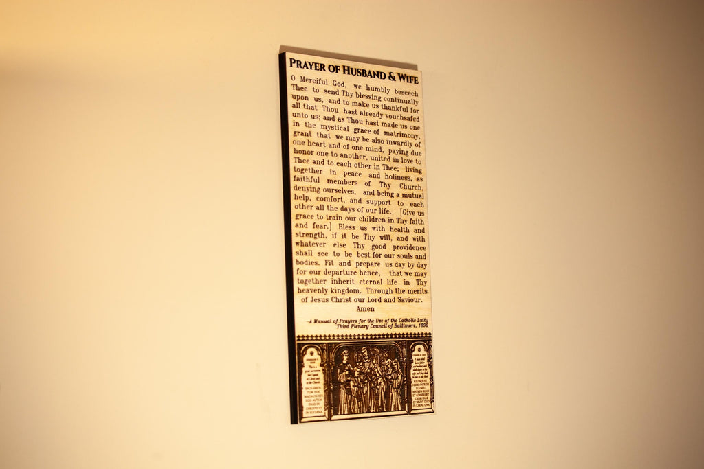 Prayer of Husband & Wife – 6x12 or 4x8 Wood Wall Plaque – Engraved Baltic Birch – Catholic Marriage Gift, Home Altar Decor, Made in the USA
