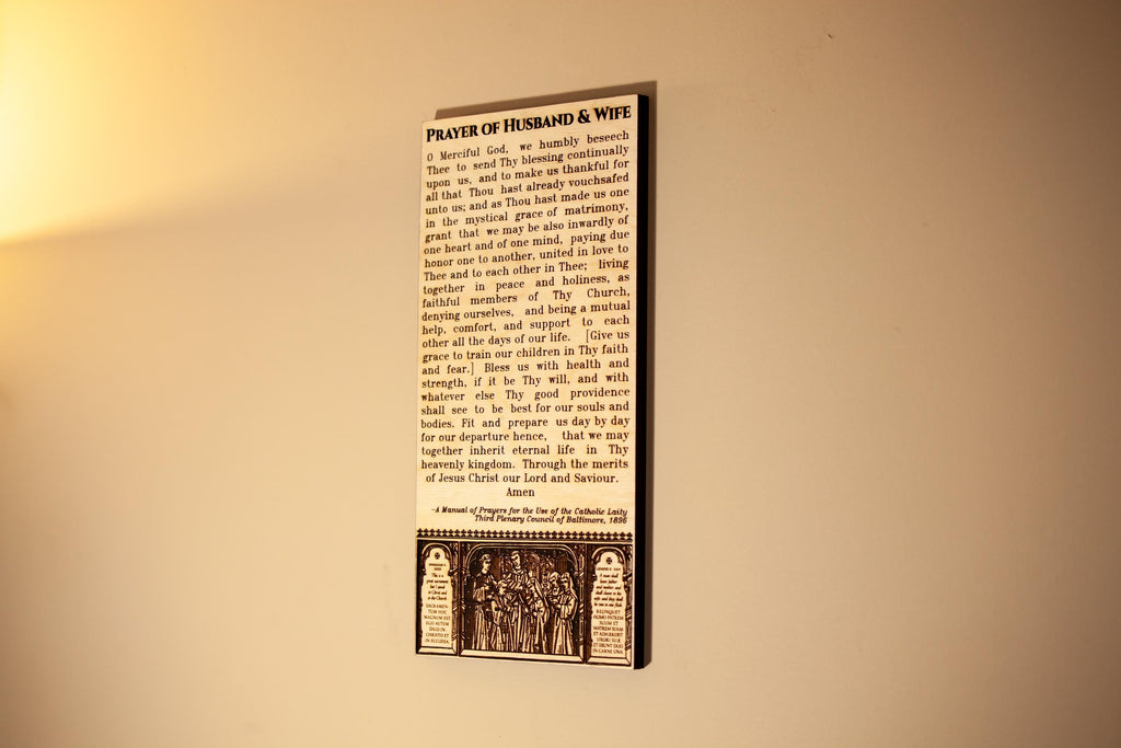Prayer of Husband & Wife – 6x12 or 4x8 Wood Wall Plaque – Engraved Baltic Birch – Catholic Marriage Gift, Home Altar Decor, Made in the USA