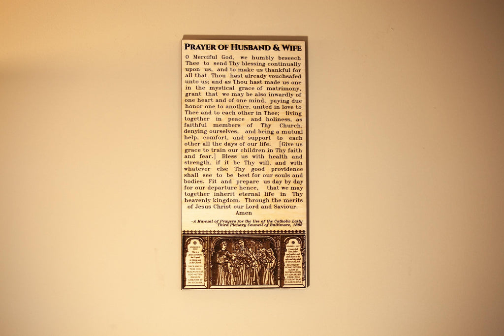 Prayer of Husband & Wife – 6x12 or 4x8 Wood Wall Plaque – Engraved Baltic Birch – Catholic Marriage Gift, Home Altar Decor, Made in the USA