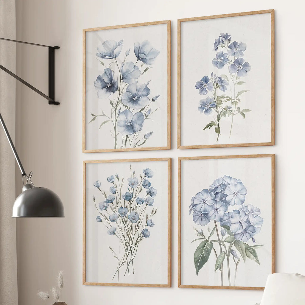 Blue Botanical Gallery Wall Print Set